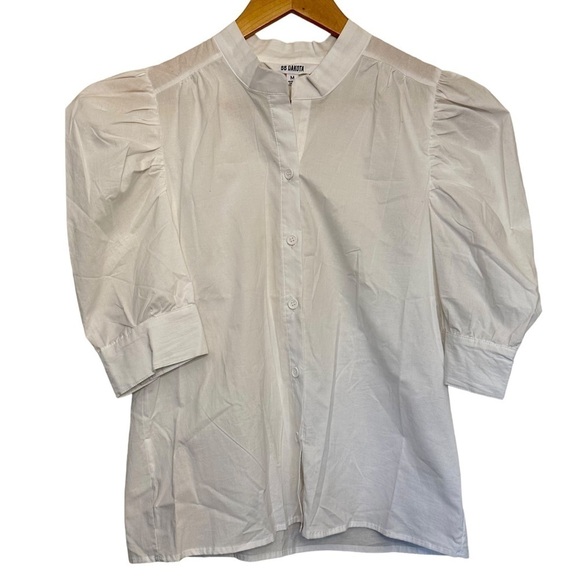 BB Dakota Poplin Button Down Puff Sleeved Shirt White Womens Size Medium - Picture 1 of 6